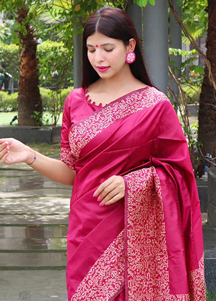 Pink Spun Silk Saree With Blouse Piece Sale Affordable