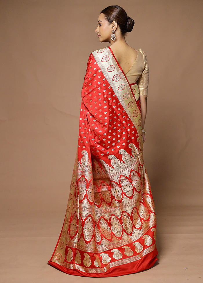 Red Handloom Banarasi Pure Silk Saree With Blouse Piece Shipping Outlet Store Online