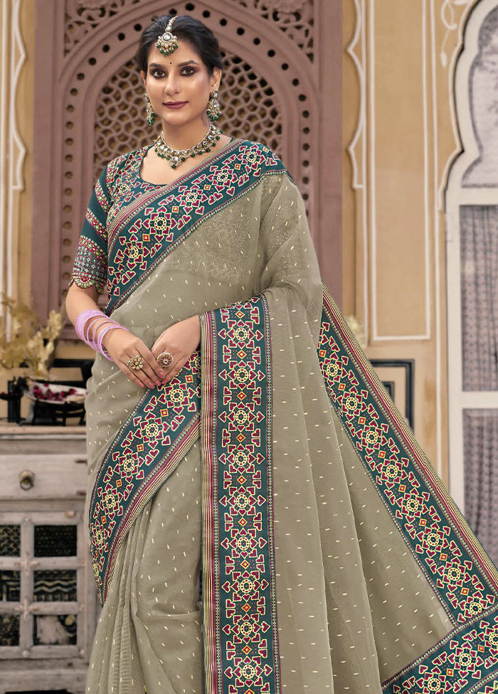 Grey Spun Silk Saree With Blouse Piece Really Cheap