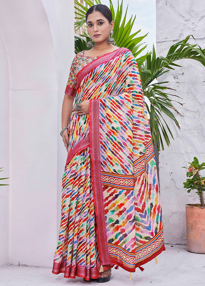 Multicolor Linen Silk Saree With Blouse Piece Sale Best Wholesale