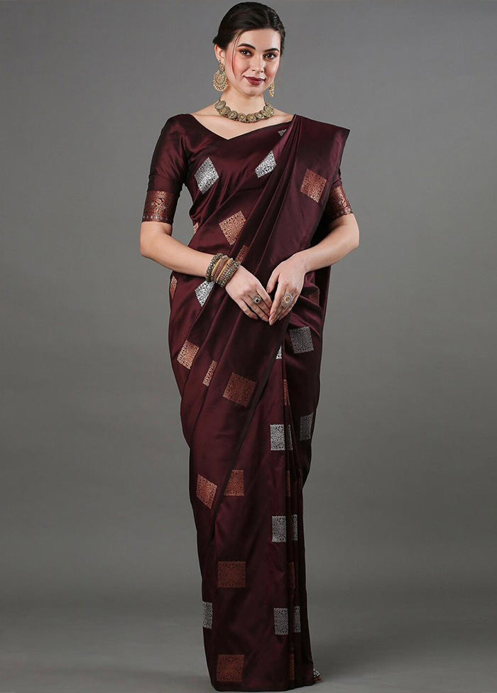 Brown Banarasi Silk Saree With Blouse Piece Best Place For Sale