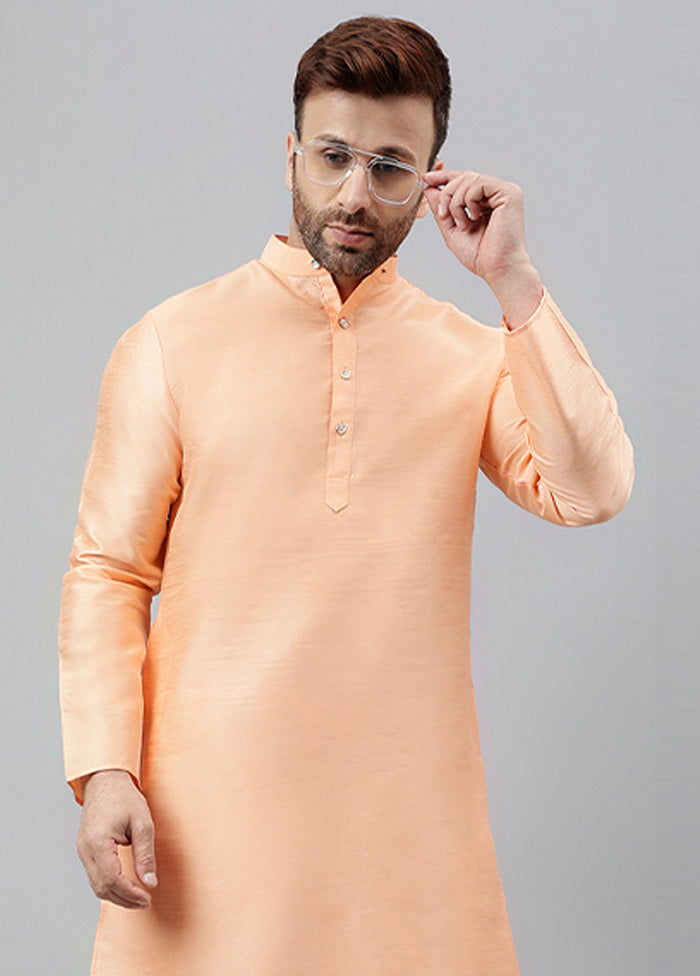 2 Pc Peach Dupion Silk Kurta Pajama Set Popular Sale Online