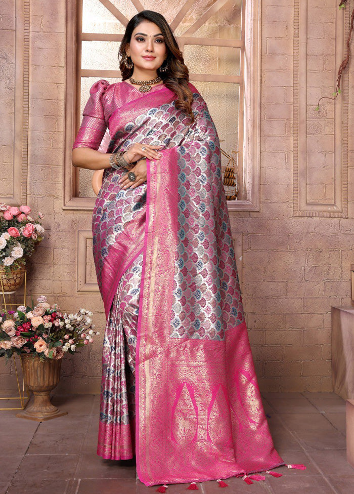 Pink Banarasi Silk Saree With Blouse Piece 2025 Cheap Online