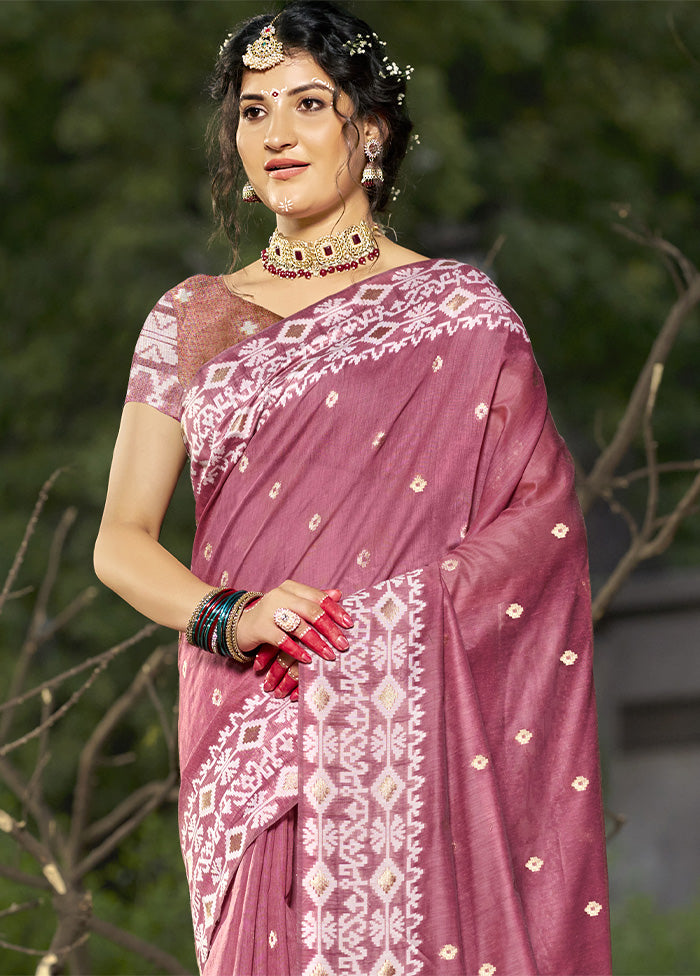 Pink Cotton Saree With Blouse Piece With Credit Card Online