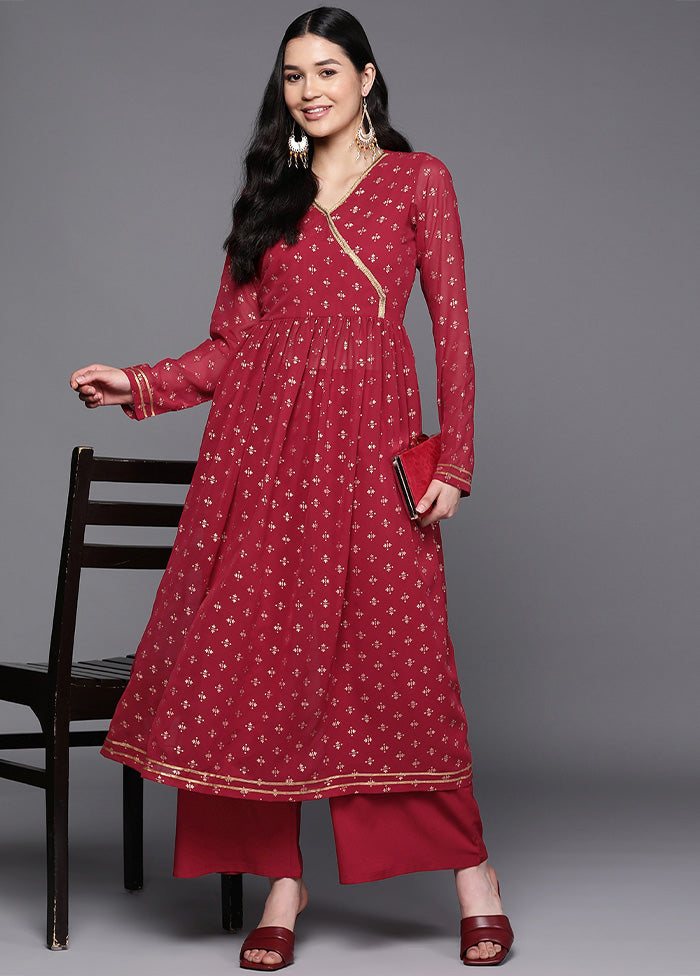 2 Pc Maroon Readymade Georgette Kurti Set Grey Outlet Store Online