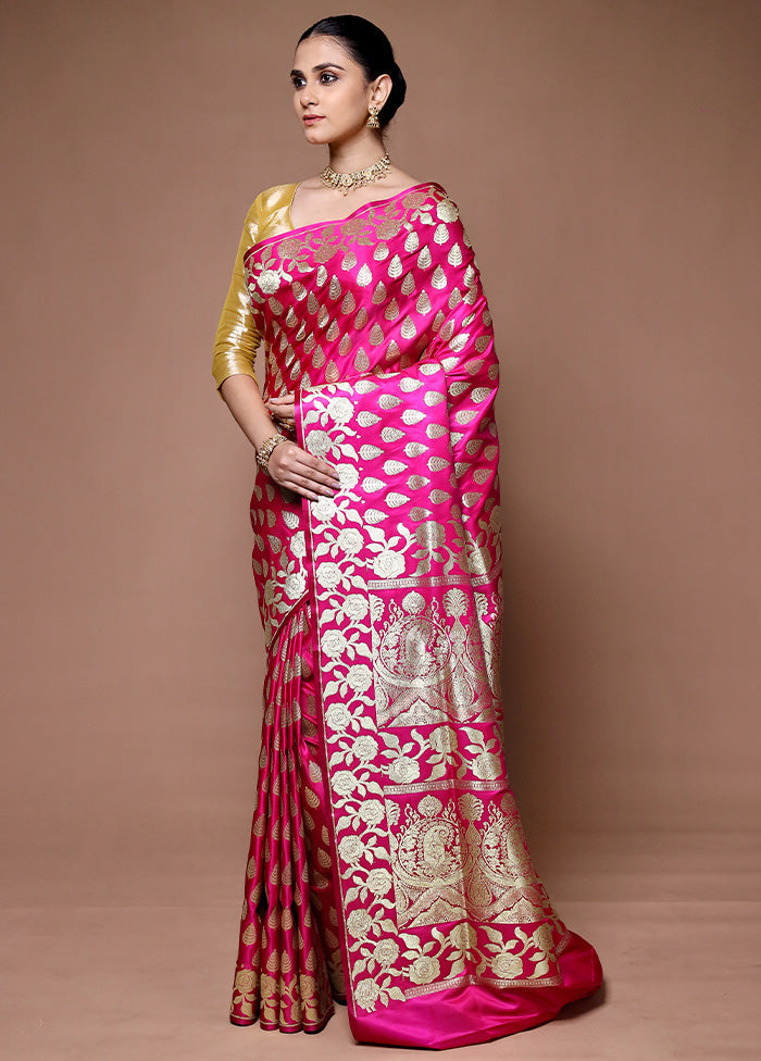 Pink Banarasi Silk Saree With Blouse Piece Shop Offer