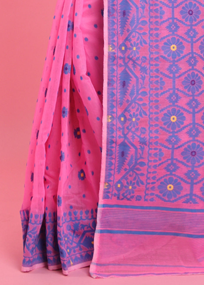 Pink Cotton Woven Work Saree Without Blouse Piece Cheap Store