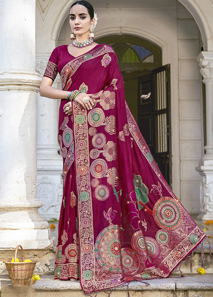 Wine Spun Silk Saree With Blouse Piece Discount Best Sale