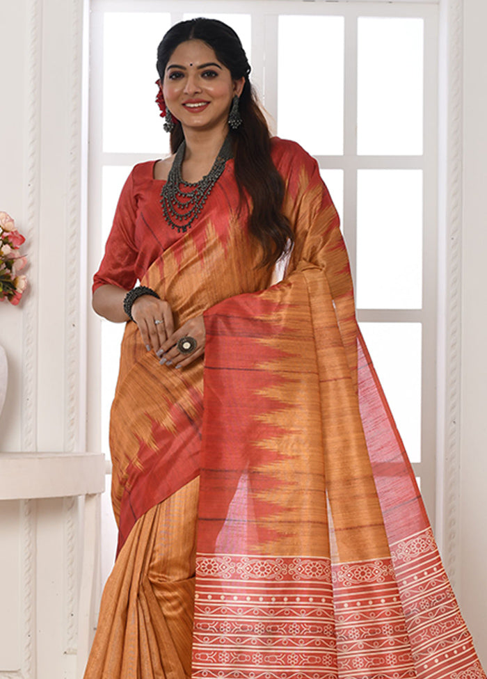 Mustard Tussar Silk Saree With Blouse Piece Marketable Sale Online