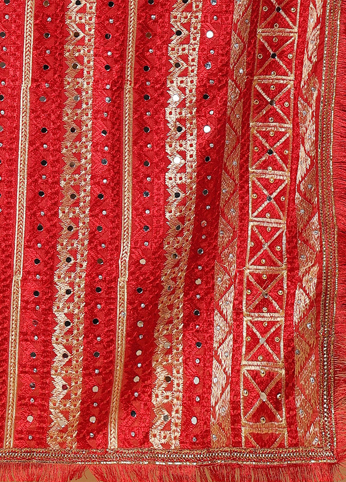 Red Chinon Phulkari Work Dupatta For Sale For Sale