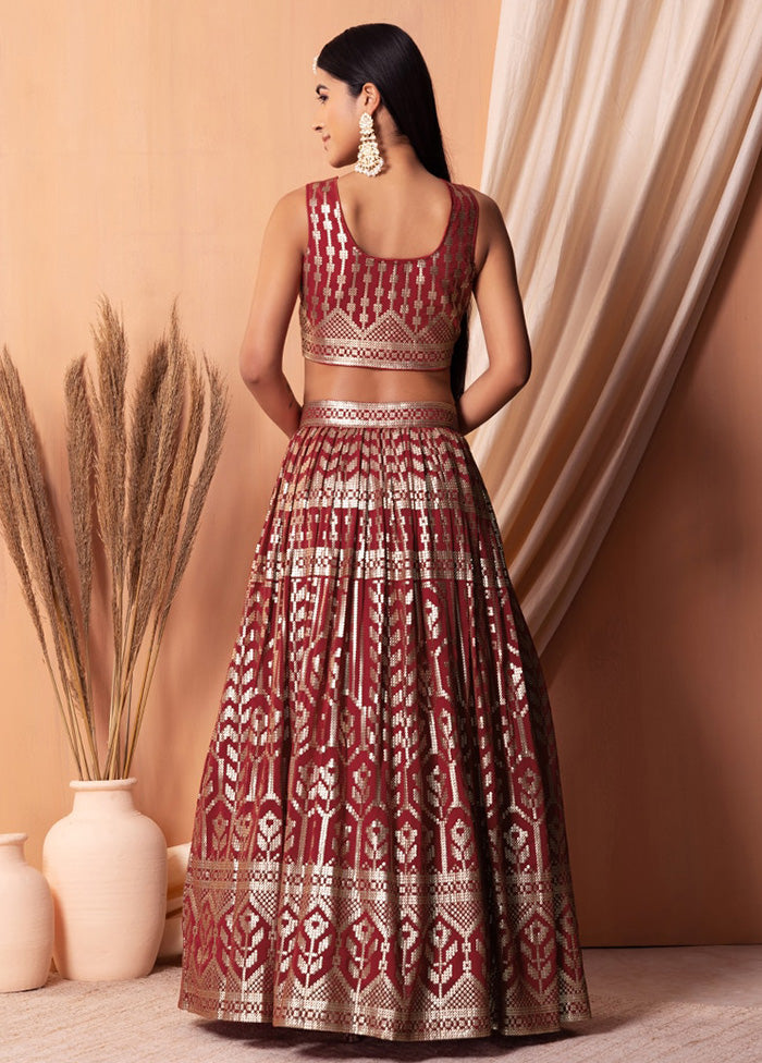 3 Pc Maroon Georgette Semi Stitched Lehenga Set Cheap Sale 2025