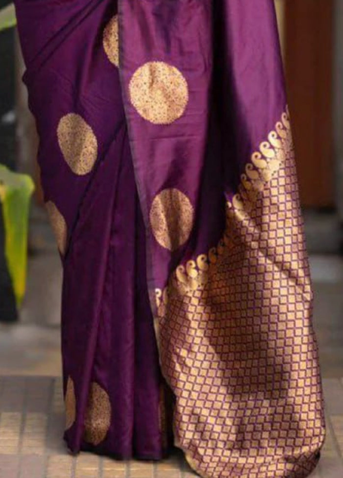 Purple Banarasi Silk Saree With Blouse Piece Websites Online