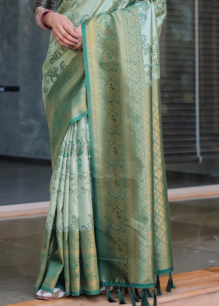 Sea Green Spun Silk Saree With Blouse Piece Free Shipping Get To Buy