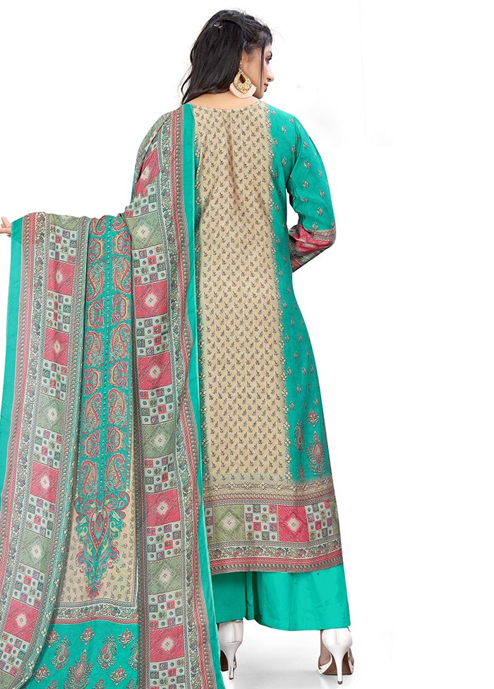 3 Pc Green Unstitched Silk Suit Set Cheap Wide Range Of