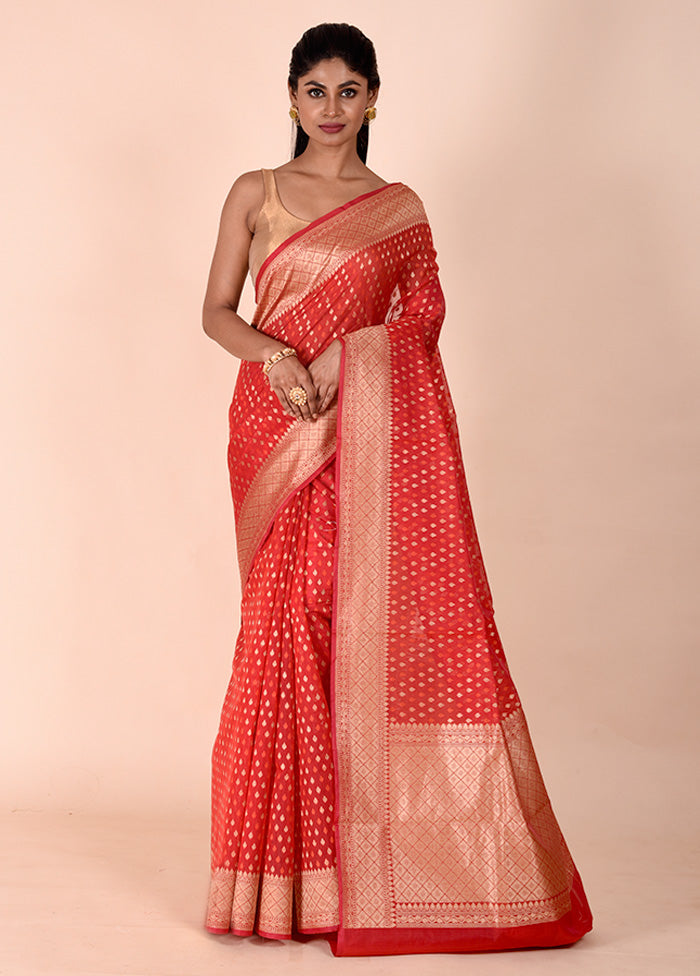 Red Kora Silk Saree With Blouse Piece Good Selling Online