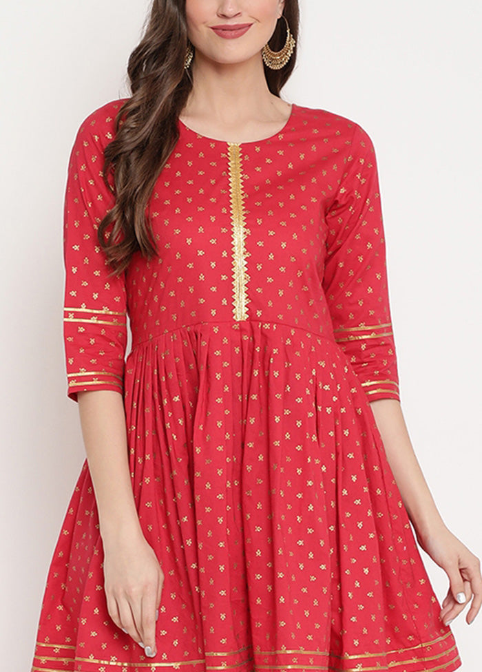 2 Pc Red Pure Readymade Cotton Kurti Set Explore