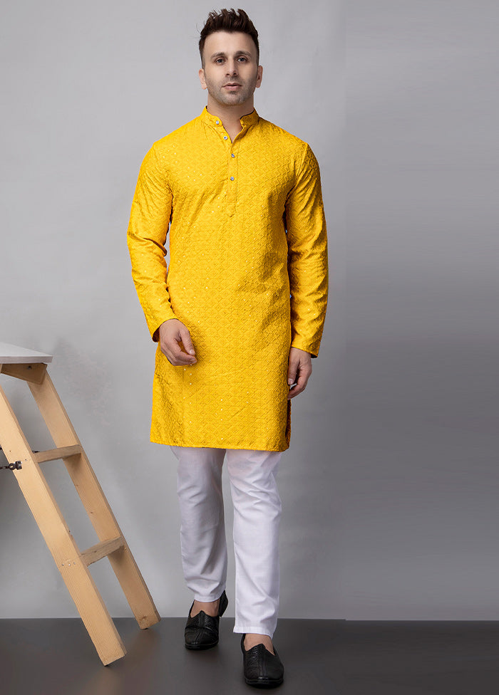 2 Pc Yellow Viscose Kurta Pajama Set Pictures Cheap Pice