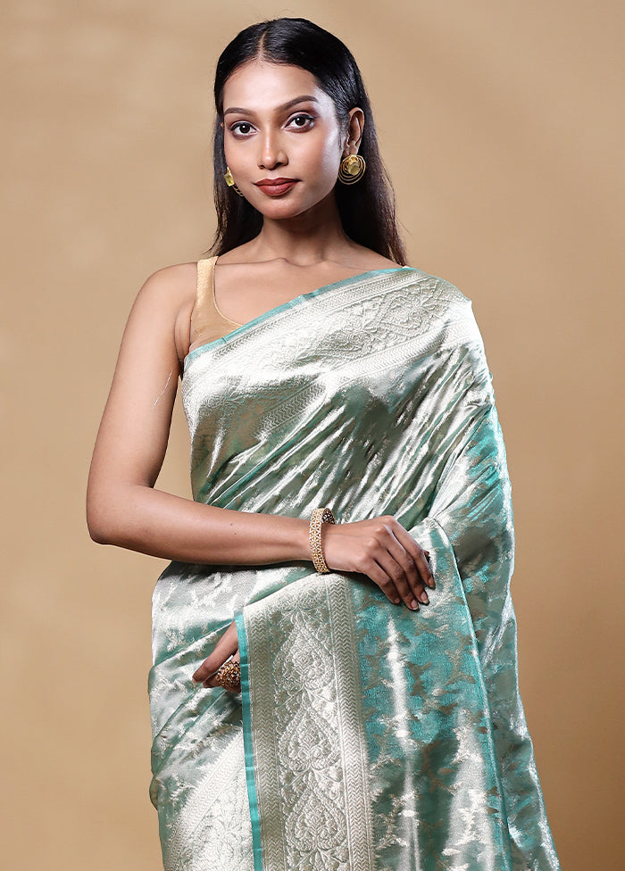 Green Tissue Silk Saree With Blouse Piece Cheap Pice Wholesale Pice