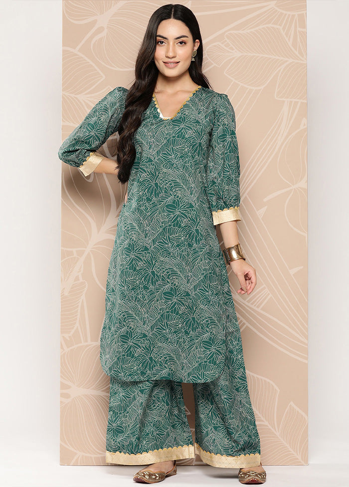 2 Pc Dark Green Readymade Silk Kurti Set Cheap Purchase