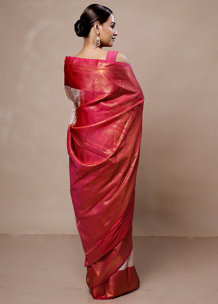 White Kanjivaram Silk Saree With Blouse Piece Discount From China