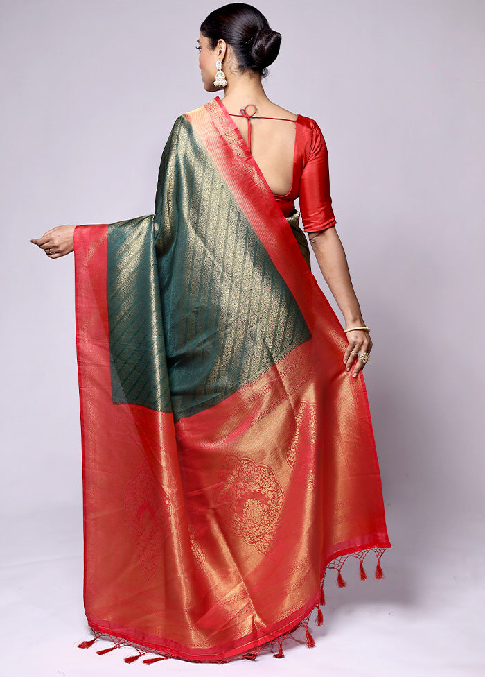 Green Dupion Silk Saree With Blouse Piece Outlet Pices