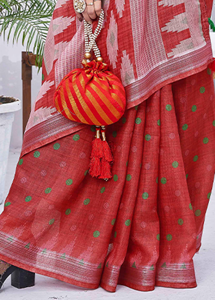 Red Linen Silk Saree With Blouse Piece Fast Delivery Cheap Online