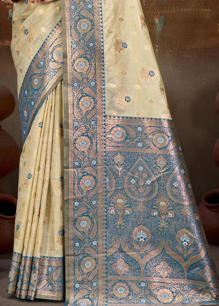 Beige Dupion Silk Saree With Blouse Piece Discount Footlocker Pictures