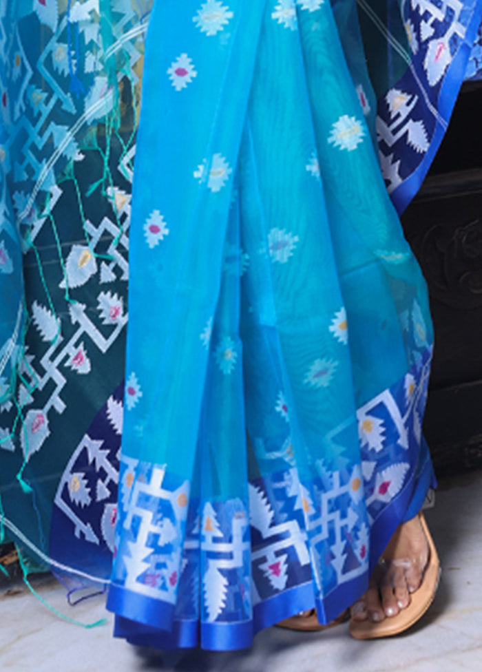 Turquoise Spun Silk Saree With Blouse Piece Free Shipping Very Cheap