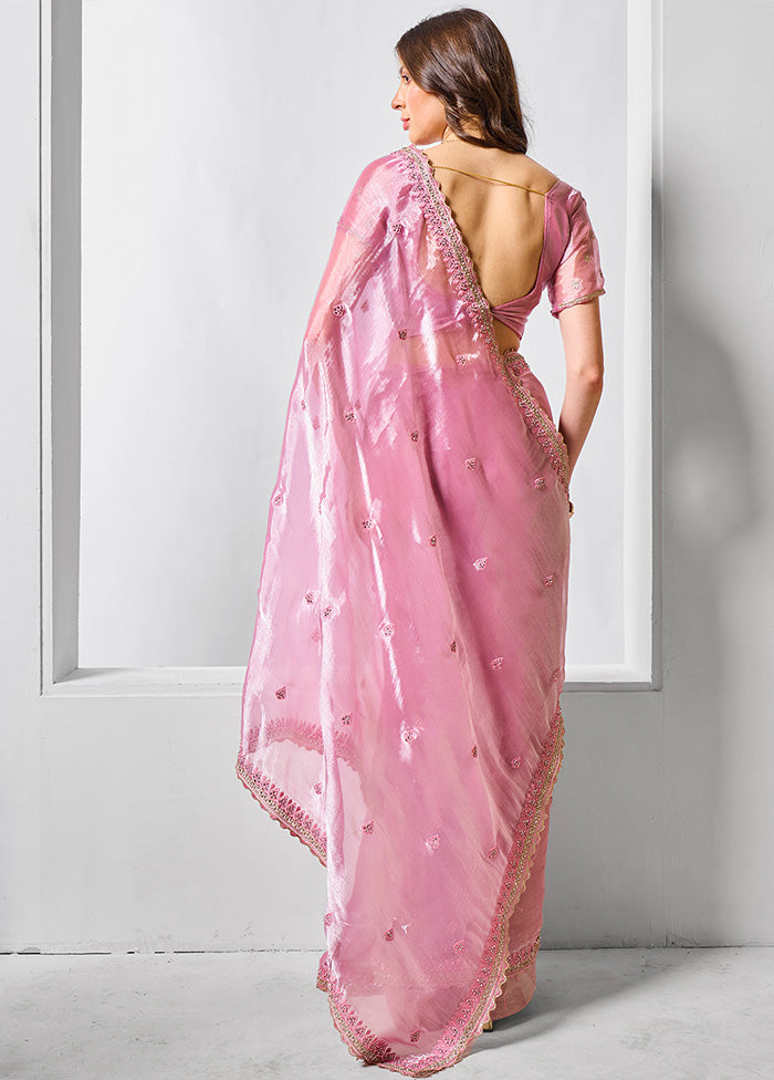 Pink Spun Silk Saree With Blouse Piece Cost Cheap Pice