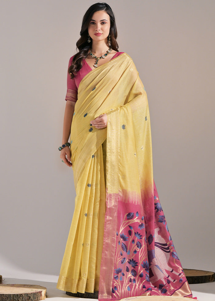 Yellow Pure Cotton Saree With Blouse Piece Cheap Geniue Stockist