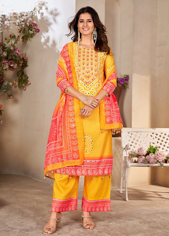 3 Pc Multicolor Readymade Silk Suit Set Get To Buy