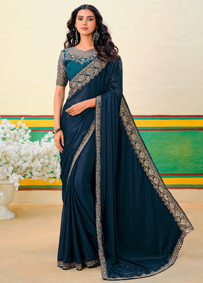 Peacock Blue Georgette Saree With Blouse Piece Pick A Best