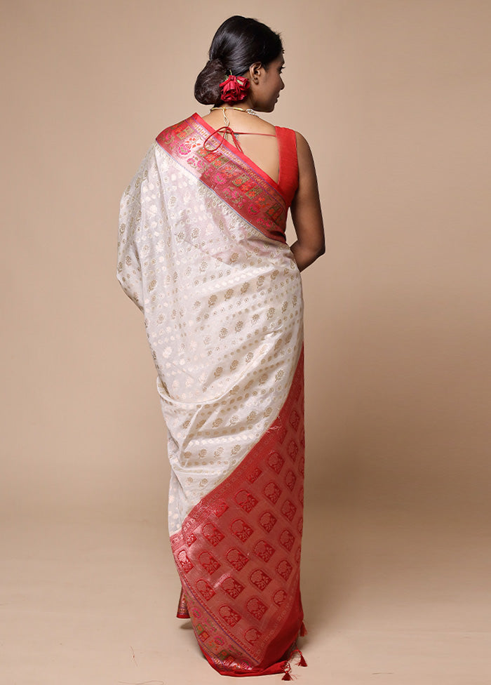 White Georgette Saree With Blouse Piece With Credit Card Free Shipping