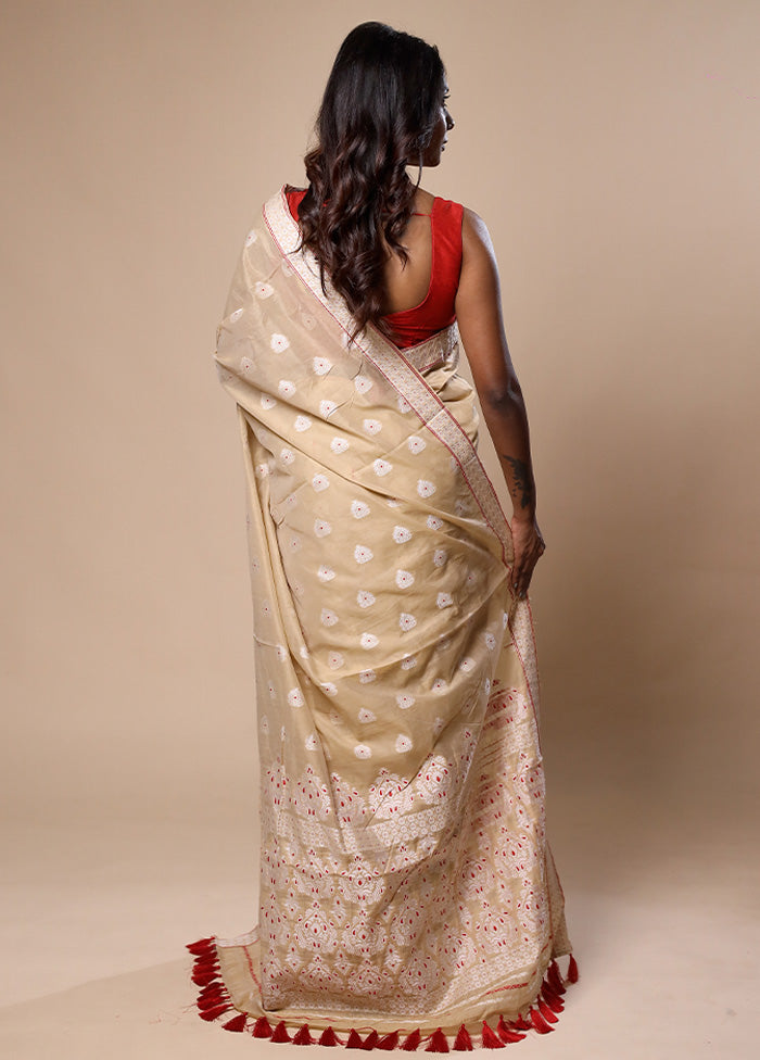 Cream Assam Silk Saree With Blouse Piece Latest Collections