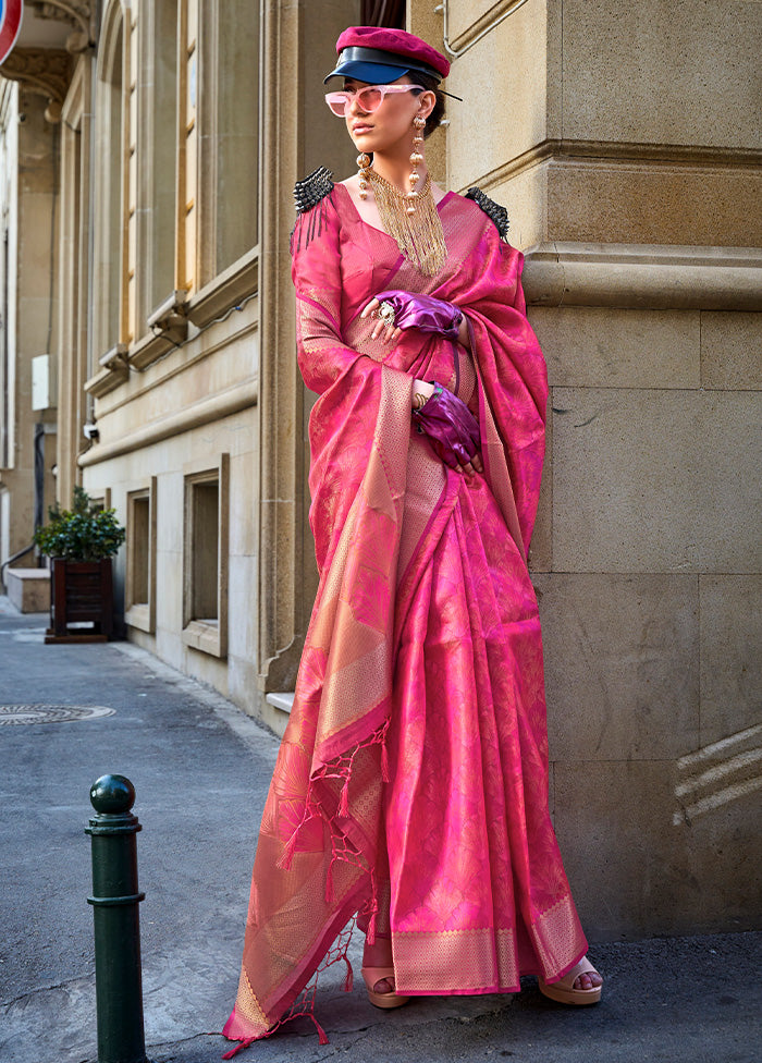 Pink Organza Saree With Blouse Piece Brand New Unisex Cheap Online