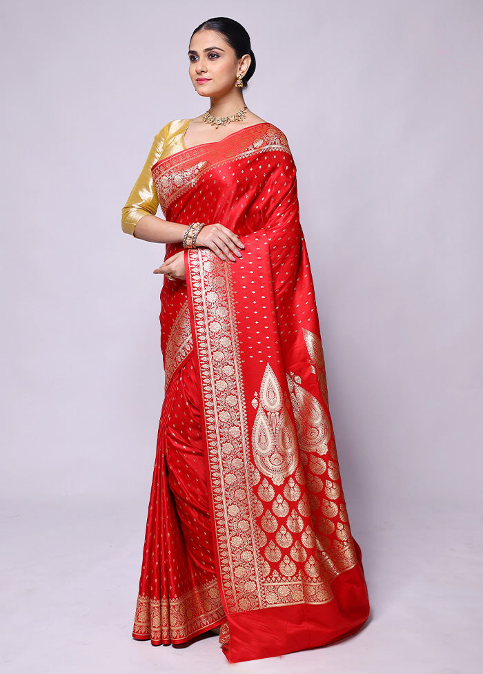 Red Banarasi Silk Saree With Blouse Piece Cheap Sale Finishline