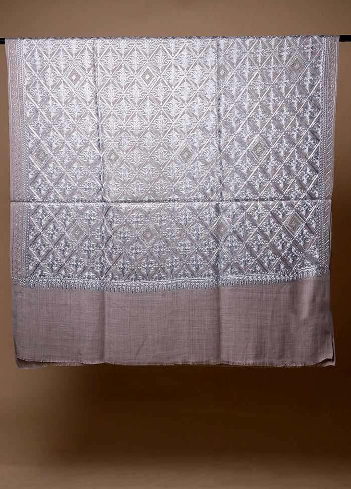 Grey Butta Work With Zari Woven Border Shawl Low Pice For Sale