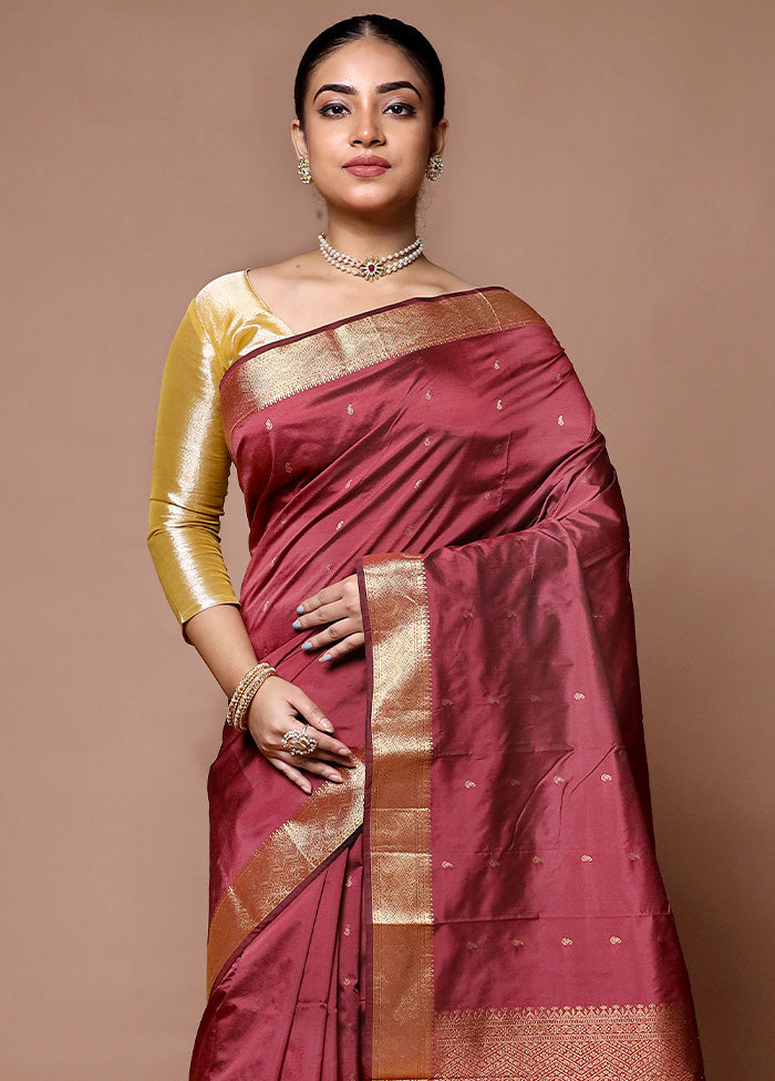 Maroon Kanjivaram Silk Saree With Blouse Piece Clearance Great Deals