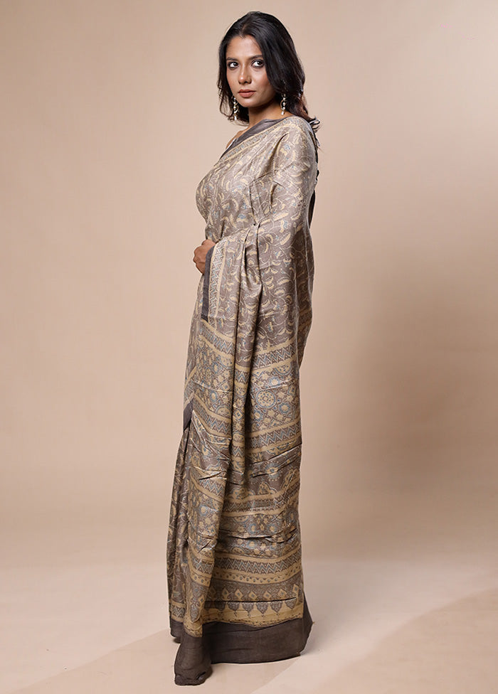 Grey Handloom Tussar Pure Silk Saree With Blouse Piece Tumblr Cheap Online