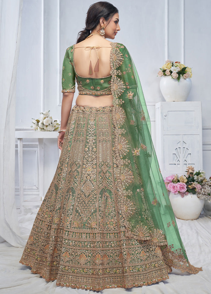 3 Pc Green Net Semi Stitched Lehenga Set Online Shop From China