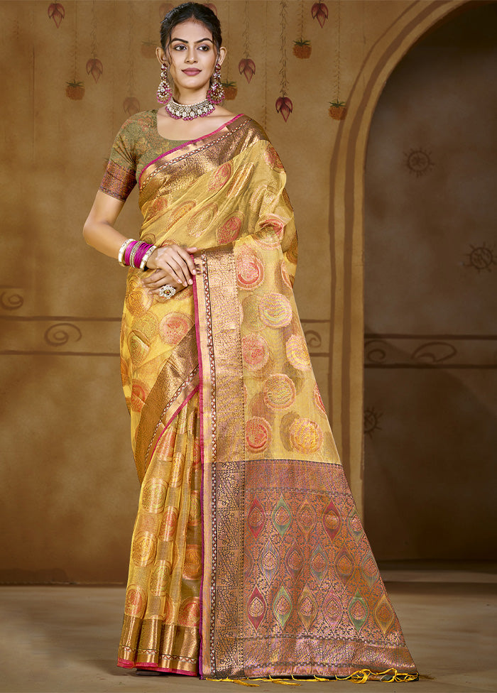 Yellow Organza Saree With Blouse Piece Buy Cheap Comfortable