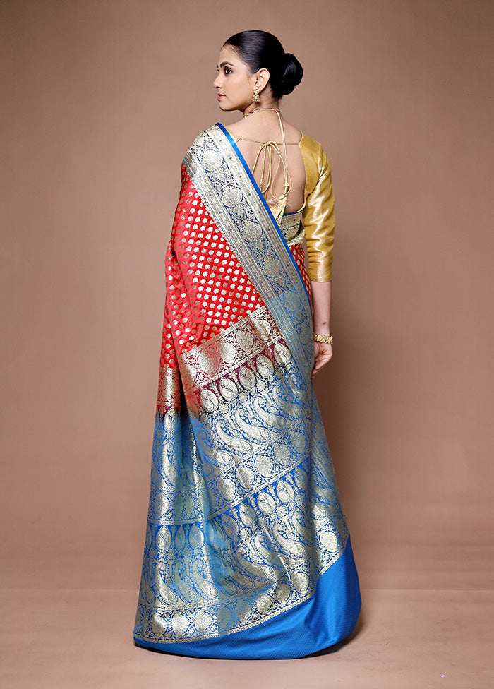 Red Banarasi Silk Saree With Blouse Piece Clearance Discounts