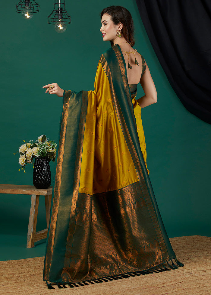 Mustard Banarasi Silk Saree With Blouse Piece Geniue Stockist Cheap Pice