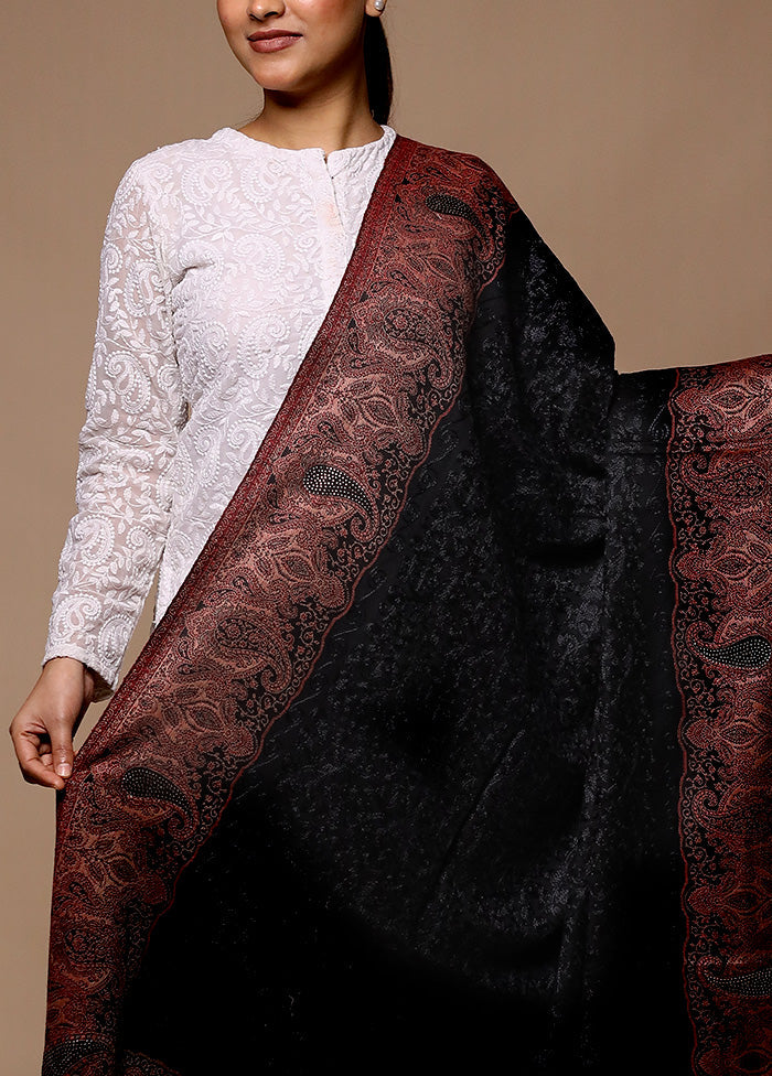 Black Butta Work With Zari Woven Border Shawl Quality Free Shipping Low Pice