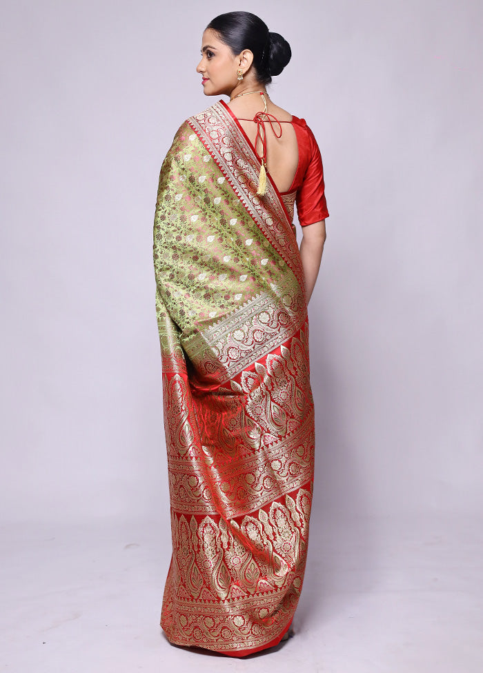 Green Handloom Tanchoi Pure Silk Saree With Blouse Piece Free Shipping Hot Sale