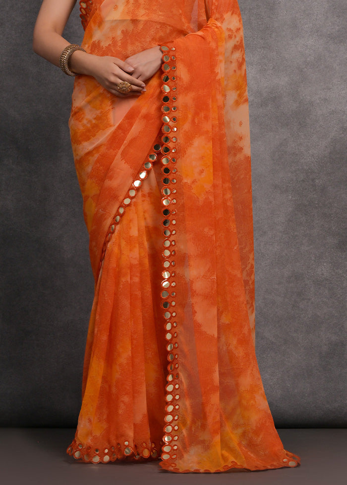 Orange Chiffon Silk Saree With Blouse Piece Recommend Online