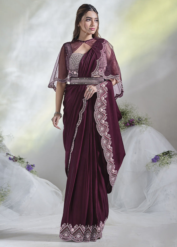 Wine Crepe Silk Saree With Blouse Piece Buy Cheap Wide Range Of