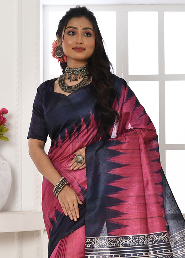 Pink Tussar Silk Saree With Blouse Piece With Credit Card Free Shipping