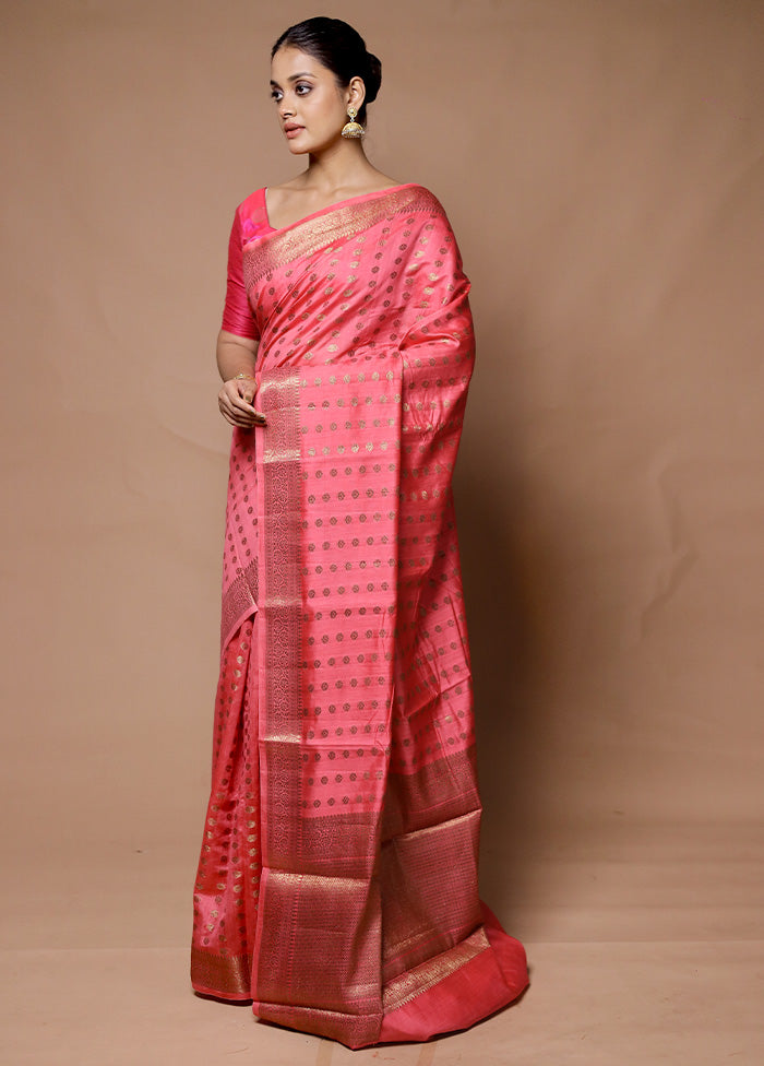 Pink Dupion Silk Saree With Blouse Piece New Arrival For Sale