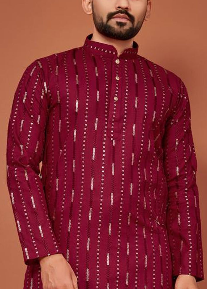 Maroon Cotton Kurta And Pajama Set Sale Big Discount